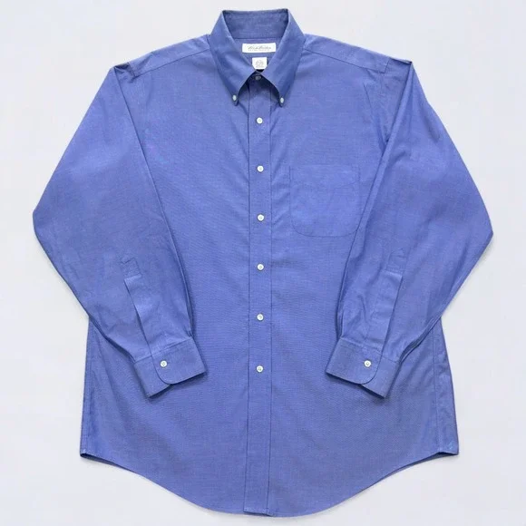 Brooks Brothers Shirt Men's 16 Solid Blue Button Down Long Sleeve Woven Non Iron - Picture 2 of 11